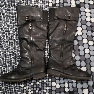 Black faux leather boots